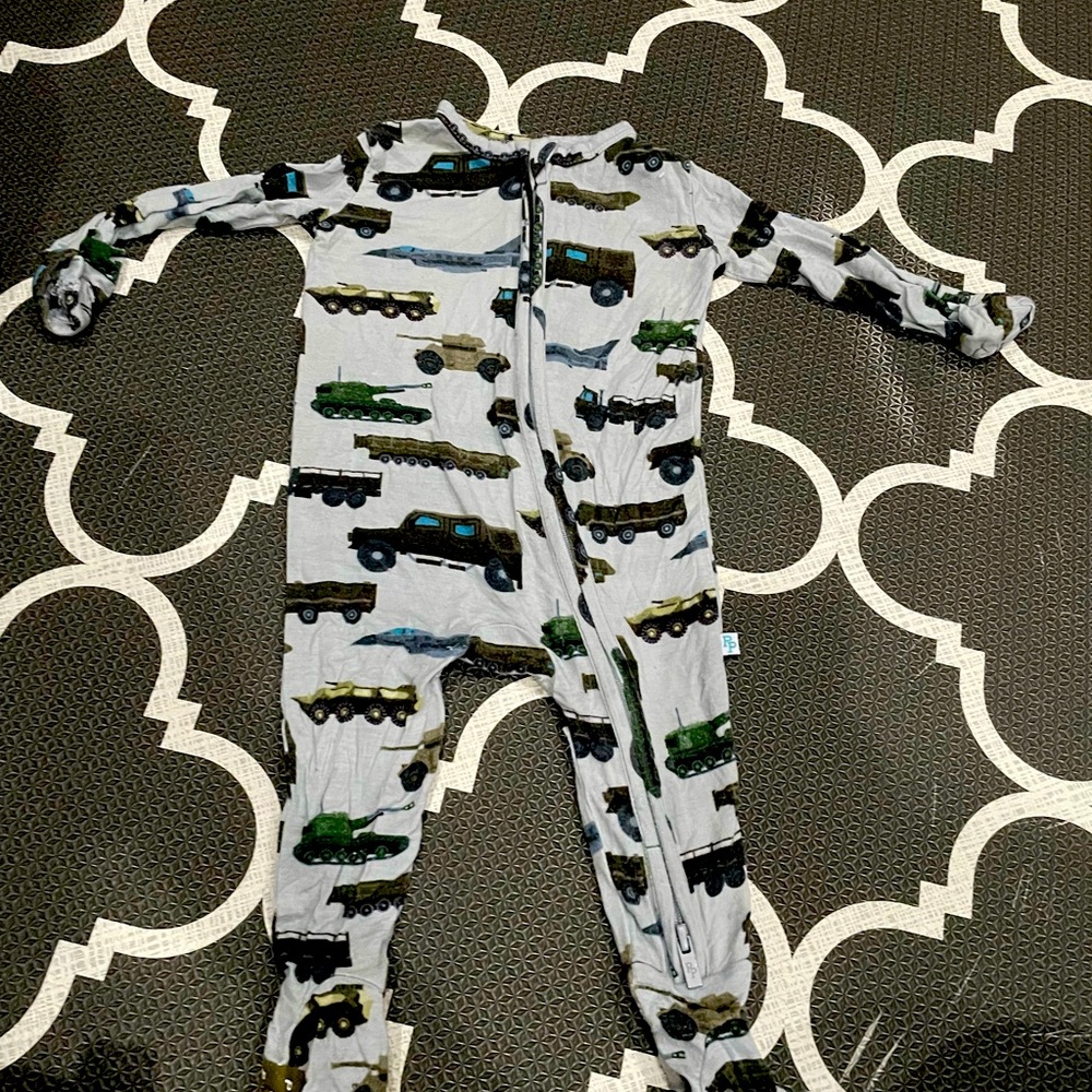 Posh peanut trucks print zippered pajama size: 0-3 months